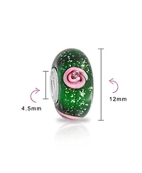 Bling Jewelry Murano Glass Charm Bead Sterling Silver Core Floral Blue Pink Green Spacer