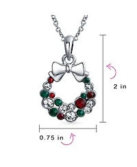 Bling Jewelry Fashion Sparkling Christmas Bow Crystal Holiday Pendant Necklace Silver Plated