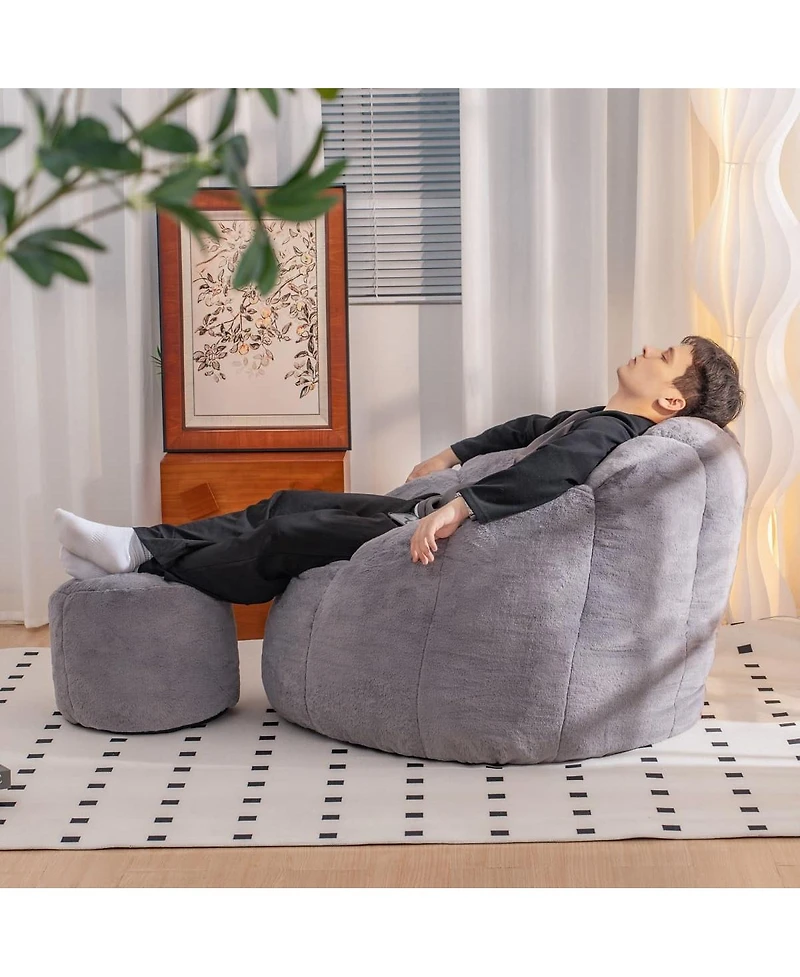 Oversized Faux Fur Bean Bag Chair with Footrest, Soft Floor Sofa for Adults Bedroom or Living Room-The Pop Home