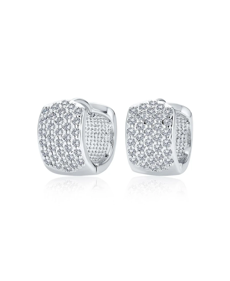 Bling Jewelry Classic 4 Four Row Cubic Zirconia Pave Clear Cz Wide Huggie Hoop Earrings Silver Plated
