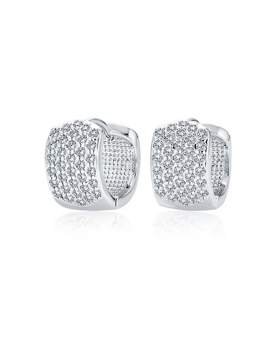 Bling Jewelry Classic 4 Four Row Cubic Zirconia Pave Clear Cz Wide Huggie Hoop Earrings Silver Plated