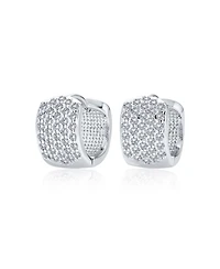 Bling Jewelry Classic 4 Four Row Cubic Zirconia Pave Clear Cz Wide Huggie Hoop Earrings Silver Plated