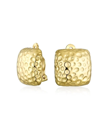 Bling Jewelry Geometric Casual Fashion Speckle Hammered Square Clip On Earrings Silver Gold Plated For Non Pierced Ears