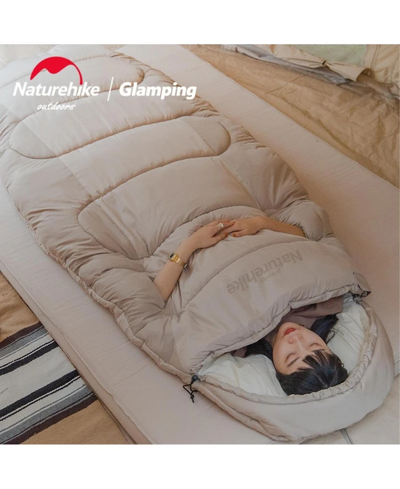 Naturehike Cotton Sleeping Bag, Large & Breathable, Soft Pure Cotton Lining, Washable with Foot Zipper for Ventilation, Lightweight & Spacious