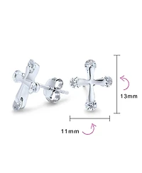Bling Jewelry Dainty Cz Stud Earrings with Petite Religious Cross for in Sterling Silver