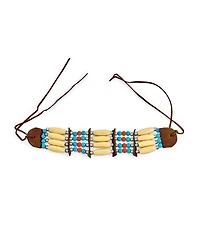 Bling Jewelry Boho Handmade 3 Row Line Bead Natural Wood Leather Tribal Wide Choker Necklace Adjustable
