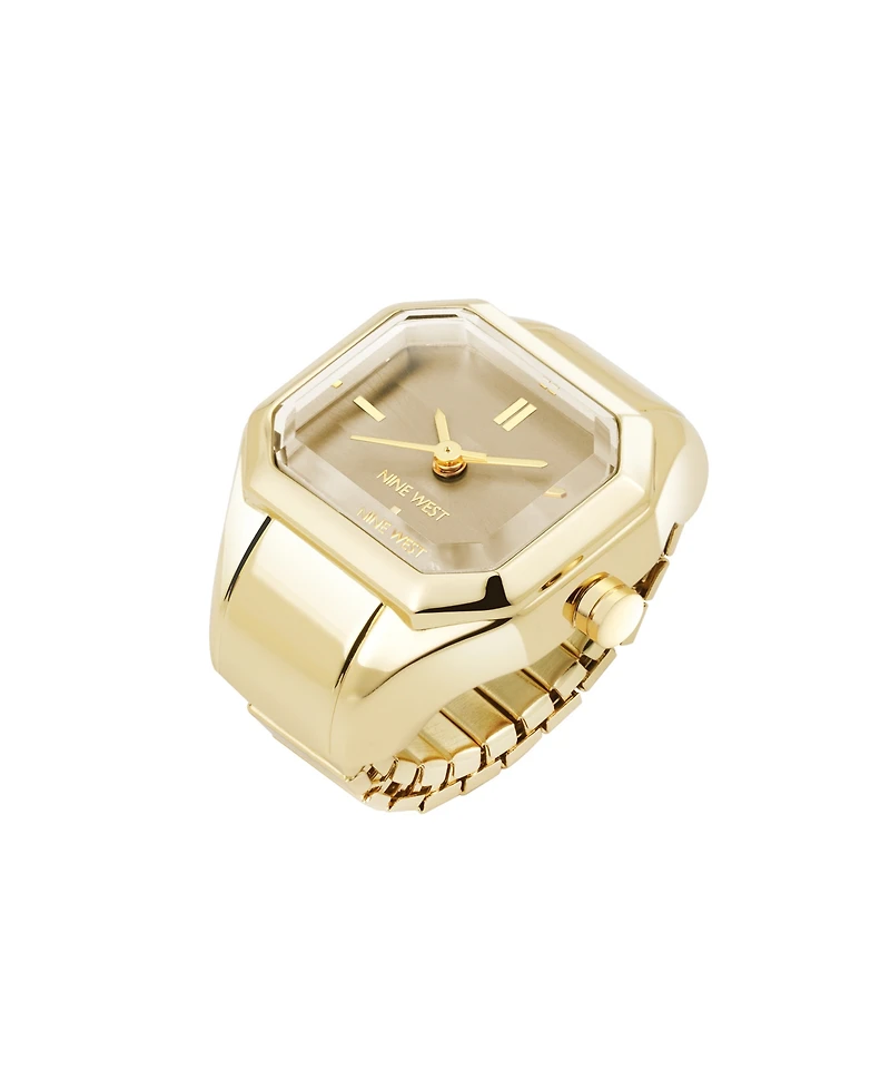 Nine West Women's Quartz Iconic Tan and Gold-Tone Metal Alloy Ring Watch, 22mm