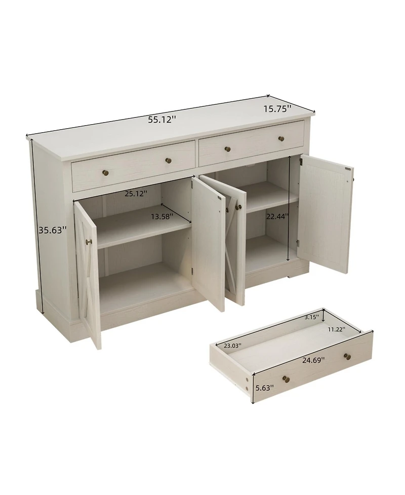 Streamdale Vintage White Sideboard with Drawers and Doors for Storage