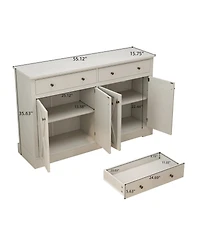 Streamdale Vintage White Sideboard with Drawers and Doors for Storage
