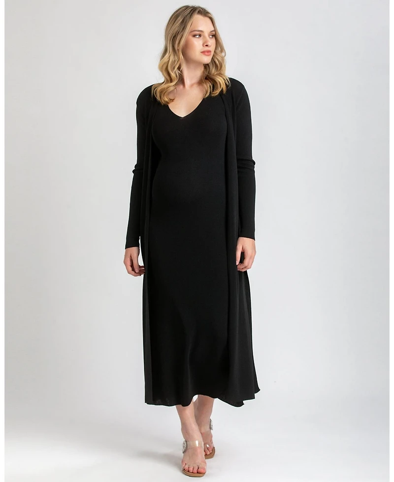 Pietro Brunelli Maternity Soft Viscose Knit V-Neck Side Slit Dalia Dress