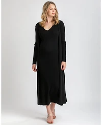 Pietro Brunelli Maternity Soft Viscose Knit V-Neck Side Slit Dalia Dress