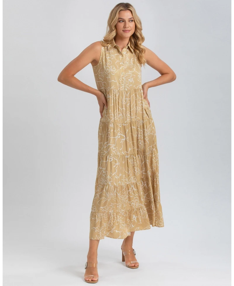 Pietro Brunelli Maternity Sleeveless Shirt Collar Maxi Clara Dress