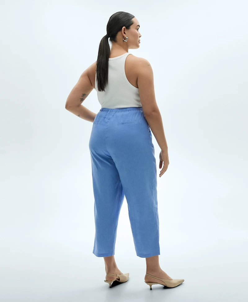Mango Women's Straight Linen-Blend Trousers Pants