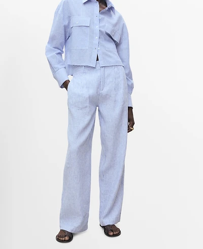 Mango Women's Striped Linen-Blend Trousers Pants