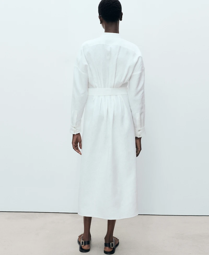 Mango Women's Belt Linen Shirt Dress