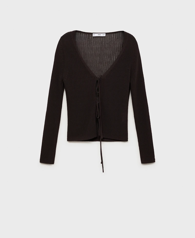Mango Women's Ribbed Knit Bows Cardigan Sweater