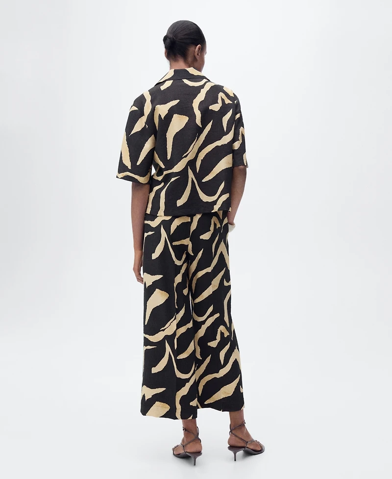 Mango Women's Belted Printed Straight Trousers Pants