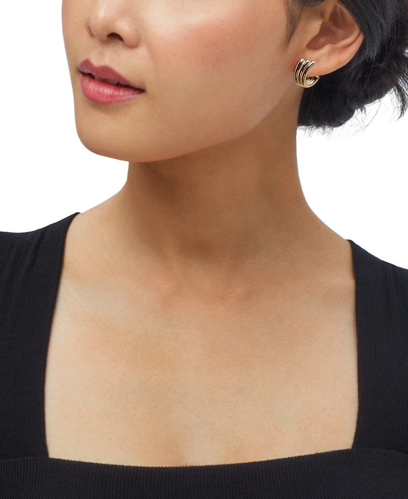 Polished Triple Tube Huggie Hoop Earrings in 18k Gold-Plated Sterling Silver, 0.79"