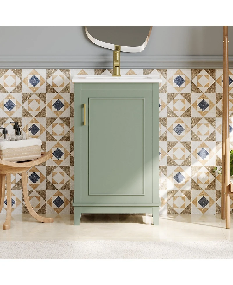 Streamdale 20 Inch Modern Small Bathroom Vanity Cabinet With Ceramic Basin- 2014.533.3 Inches,Ample Storage,1 Soft Close Door