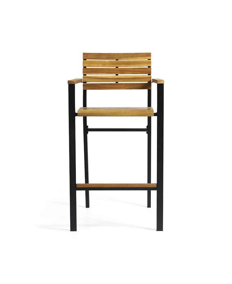Modern Industrial Acacia Wood Barstool Set of 2, Teak and Black