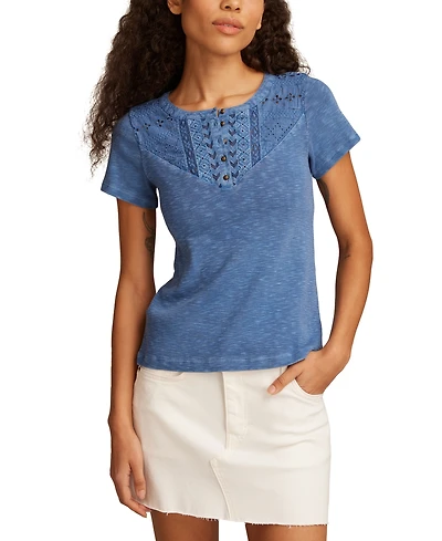 Lucky Brand Women's Cotton Cutwork Henley Tee