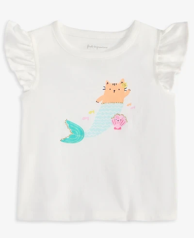 First Impressions Baby Girls Kitty Mermaid Graphic Flutter-Sleeve Top, Exclusively at Macy's