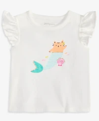 First Impressions Baby Girls Kitty Mermaid Graphic Flutter-Sleeve Top, Exclusively at Macy's