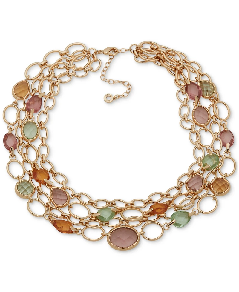Anne Klein Gold-Tone Oval Link & Stone Layered Collar Necklace, 16" + 3" extender