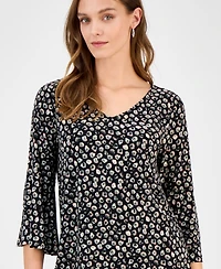 Kasper Women's Printed V-Neck Flare-Sleeve Top