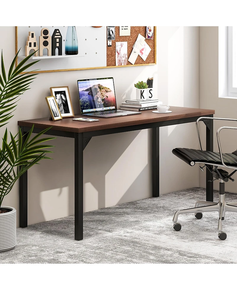 55 Inch Conference Table with Heavy-duty Metal Frame-Brown