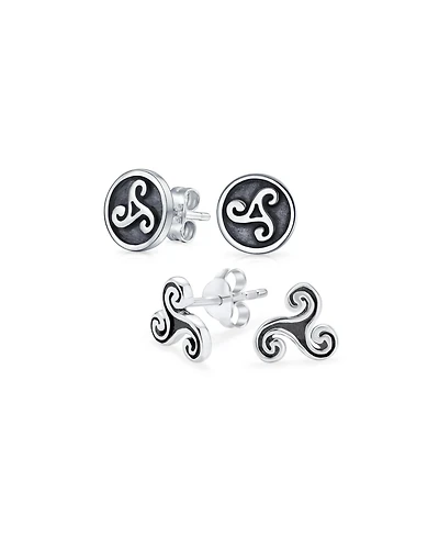 Bling Jewelry Set of 2 Ancient Celtic Triskele Stud Earrings in Oxidized Sterling Silver