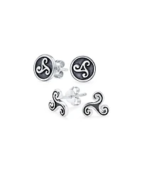 Bling Jewelry Set of 2 Ancient Celtic Triskele Stud Earrings in Oxidized Sterling Silver