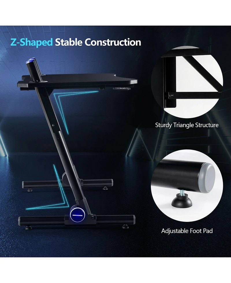 43.5 Inch Height Adjustable Gaming Desk with Blue Led Lights