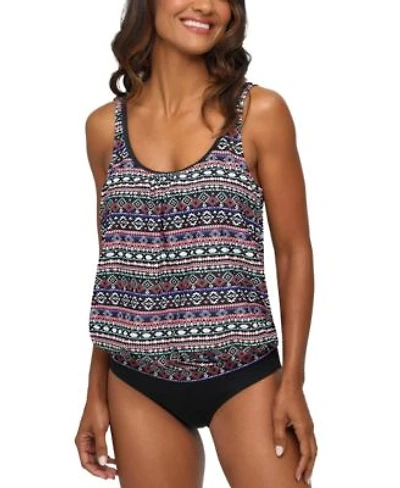 Oversized Blouson Tankini Top With Integrated Cups Classic Bikini Swimsuit Bottom