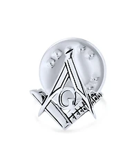 Bling Jewelry Set of 2 Tiny Masonic Freemason Stud Earrings and Brooch Pin Oxidized Silver