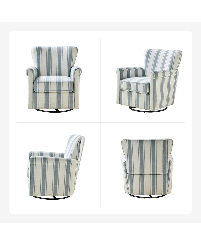 Transitional Swivel Chair with Roll Armrest