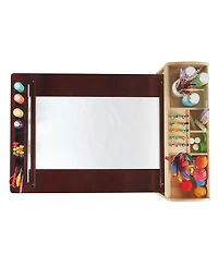 Guidecraft Deluxe Art Center - Natural: Kids Wooden Craft Desk with Shelves, Bins & Paper Roll | Playroom Toddler Table & Chair Set