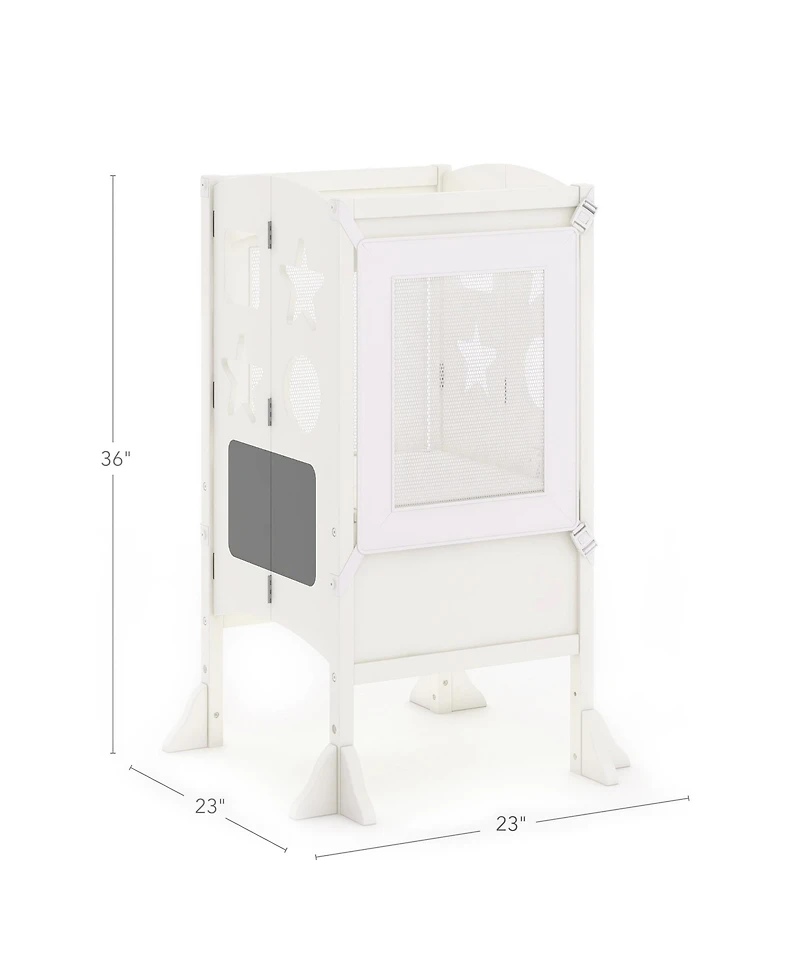 Guidecraft Classic Kitchen Helper Kids' Step Stool - Ivory: Folding, Adjustable Wooden Toddler Tower - Children's Learning Furniture