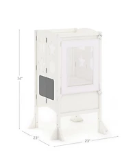 Guidecraft Classic Kitchen Helper Kids' Step Stool - Ivory: Folding, Adjustable Wooden Toddler Tower - Children's Learning Furniture