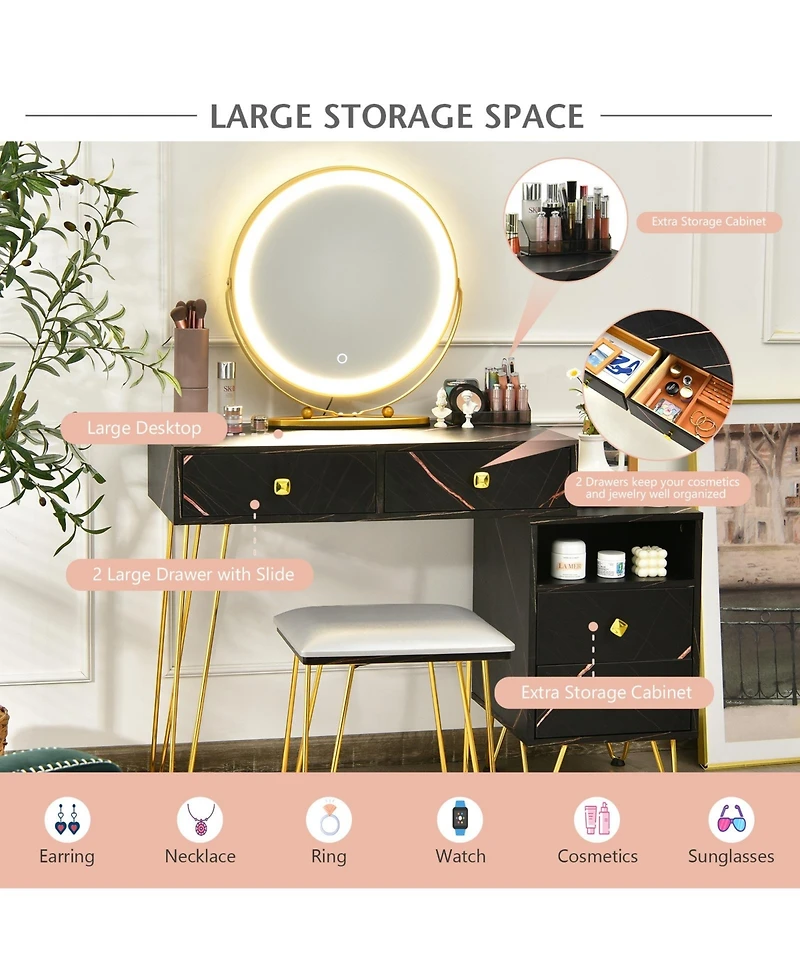 Modern Dressing Table with Storage Cabinet-Black