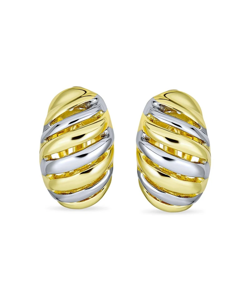Bling Jewelry Set of 2 Geometric Twist Shrimp Half Hoop Clip-On Earrings Gold Silver Plated
