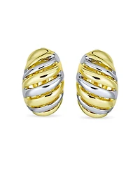 Bling Jewelry Set of 2 Geometric Twist Shrimp Half Hoop Clip-On Earrings Gold Silver Plated