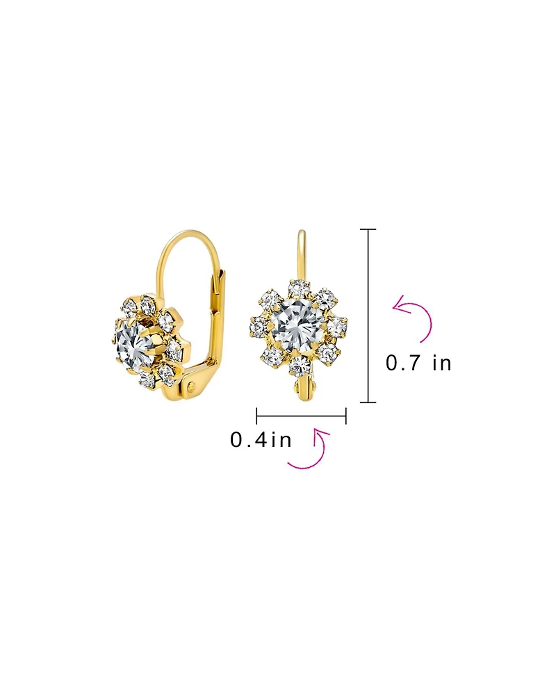 Bling Jewelry Set of 3 Multi Color Crystal Flower Gold Plated Drop Earrings Lever Back