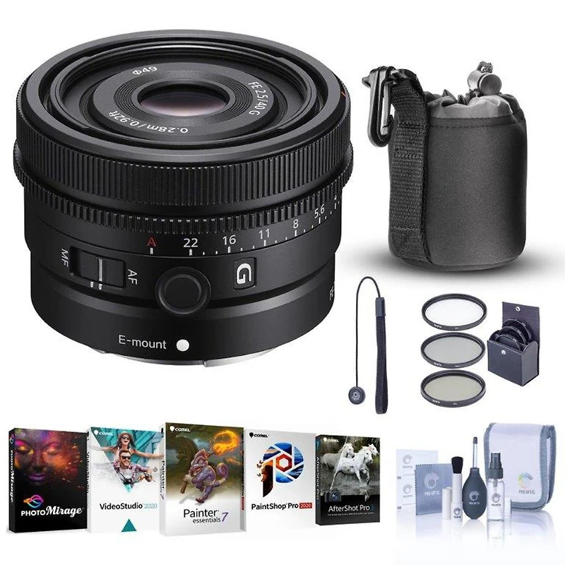 Sony Fe 40mm f/2.5 G Lens for Sony E, Bundle with 49mm Filter Kit, Cleaning Kit, Lens Case, Lens Cap Tether, Pc Software Kit