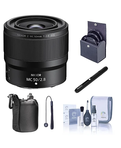 Nikon Nikkor Z Mc 50mm f/2.8 Lens, Bundle with Bower 3-Piece 46mm Filter Kit, Pouch, Lens Cleaner, Cleaning Kit, Lens Cap Tether