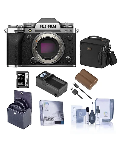 Fujifilm X-T5 Mirrorless Camera, Silver with Xf 16-50mm f/2.8-4.8 R Lm Wr Lens, Bundle with 128GB Memory Card, Shoulder Bag, Np-W235 Battery, Smart Ch