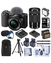 Sony Zv-E10 Mirrorless Camera, Black with 16-50mm & 55-210mm Lens, Bundle with 2x Battery, Video Tripod, Shotgun Microphone, 49mm & 40.5mm Filter Kit
