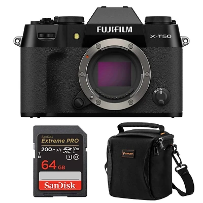 Fujifilm X-T50 Mirrorless Camera, Black, Bundle with 64GB Sdxc Memory Card and Shoulder Bag