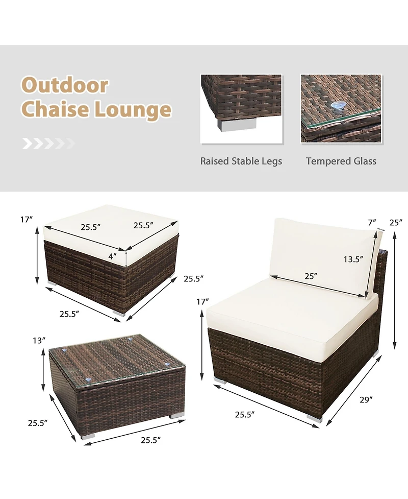 Gymax 5PCS Outdoor Furniture Set Patio Rattan Armless Chair & Ottoman w/ Cushion