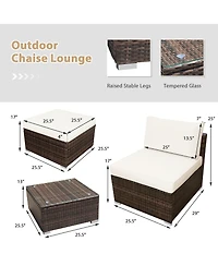 Gymax 5PCS Outdoor Furniture Set Patio Rattan Armless Chair & Ottoman w/ Cushion